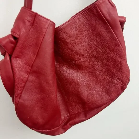 J.Jill Leather Hobo Slouch Tie Knot Large Red Handbag - Picture 3 of 16